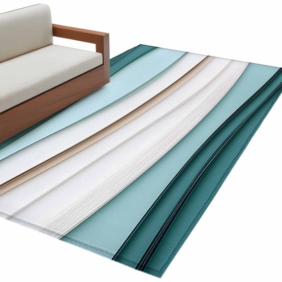 Teal Beige Area Rug 4x6ft Gradient Wave Abstract Ombre Gradient Modern Non-Slip Washable Square Rugs Soft Felt Indoor Floor Mat for Bedroom Kitchen Living Room Bathroom
