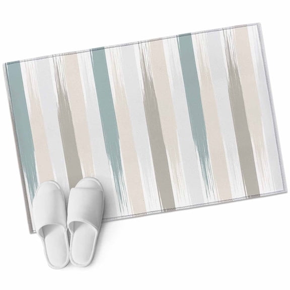 Teal Beige Brown Bathroom Mat 2x3 FT, Non Slip Small Kitchen Mat, Modern Oil Painting Striped Abstract Art Washable Soft Backed Front Door Throw Rug Indoor Outdoor Doormat for Entryway Sink