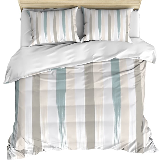 Teal Beige Brown Bedding 3 Piece Duvet Cover Set Full Size, Modern Oil Painting Striped Abstract Art Soft Microfiber Comforter Cover with Zipper Closure & Pillowcases, FadeResistant Quilt Cover
