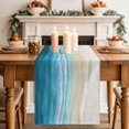 thumbnail image 1 of Teal Beige Gradient Beach Table Runner, Abstracts Seaside Ocean Wave Coastal Cotton Linen Kitchen Table Decoration Washable Dining Tabletop Runners for Home Party Decor 14x72 Inches, 1 of 9