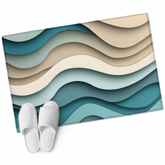 Teal Beige Ombre 2'x3' Washable Rug, Moire Modern Abstract Art Geometric Non-Slip Soft Doormat Area Rugs for Entrance Bathroom Bedsides, Carpet for Kitchen Bedroom, Entryway Floor Mat