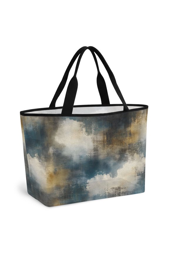 Teal Beige Ombre Beach Bag for Women, Large Breathable Mesh Beach Tote Bag, Art Vintage Abstract Clouds Sandproof Lightweight Travel Bags for Vacation Picnic Swimming Pool 15.7"x15.7"x9.1"
