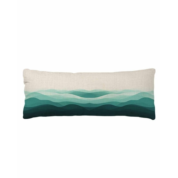 Teal Beige Ombre Body Pillow Cover 20 x 54 Inch Decorative Pillow Cover Minimalist Ocean Waves Linen Lumbar Pillowcase Seasonal Rectangle Cushion Case for Couch Sofa Bed Living Room