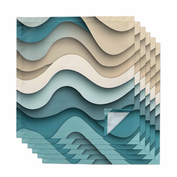 Teal Beige Ombre Cloth Napkins, Moire Modern Abstract Art Geometric Washable and Reusable Dinner Napkins Set of 6, Table Napkin for Kitchen Party Birthday Wedding Hotel Housewarming 20"x20"