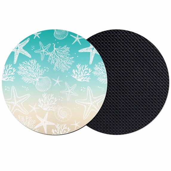 Teal Beige Ombre Coastal Coasters Set of 2, Absorbent Coasters for Drinks, Nautical Beach Starfish Coral Summer Coaster for Desk Coffee Table Protection, Home Decor House Warming Gifts 4"