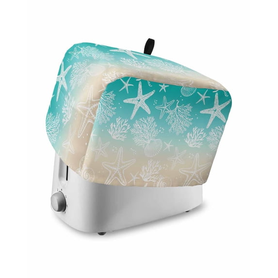Teal Beige Ombre Coastal Small Toaster Cover 2 Slice, Kitchen Appliance Covers, Nautical Beach Starfish Coral Summer Toaster Oven Cover with Loop, Bread Machine Cover Polyester Dust Cover Protection