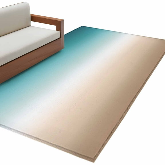 Teal Beige Ombre Cream Area Rug 3x5 FT, Non Slip Entryway Bedside Carpet, Modern Turquoise Abstract Art Aesthetics Washable Soft Floor Carpet Indoor Mat Throw Rug for Dorm Kitchen Home Office