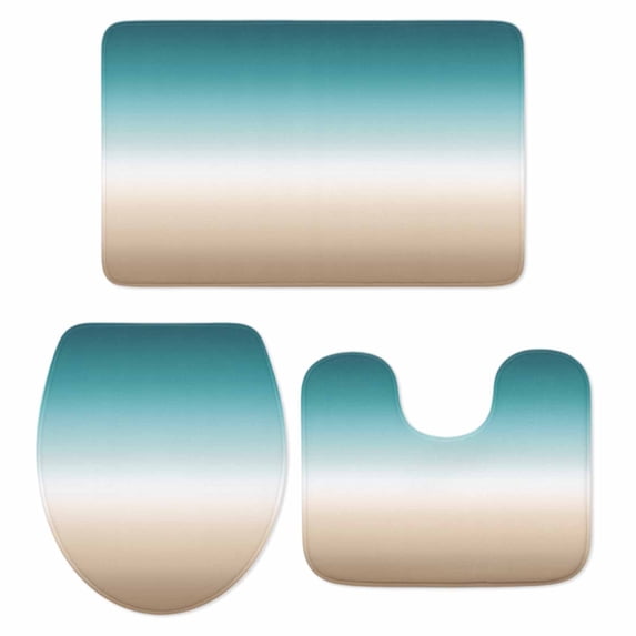 Teal Beige Ombre Cream Bath Mat 3 Piece Bathroom Rug Set,Modern Turquoise Abstract Art Aesthetics Non Slip Bath Rug Contour Mat and Toilet Lid Cover,Absorbent Shower Mats Soft Bath Rugs and Mats Sets