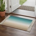 thumbnail image 1 of Teal Beige Ombre Cream Bathroom Rug 2'x3',Modern Turquoise Abstract Art Aesthetics Low Profile Front Entryway Rug with Tassels,Woven Cotton Washable Kitchen Mat Carpet for Foyer Bedroom Back Door, 1 of 9