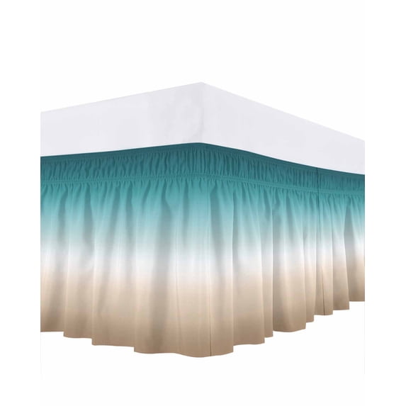 Teal Beige Ombre Cream Bed Skirt Queen Size,Modern Turquoise Abstract Art Aesthetics Wrap Around Bed Skirting with Adjustable Elastic Strap,Dust Ruffle Pleated Bedskirts 18 Inch Drop for Bedroom Beds
