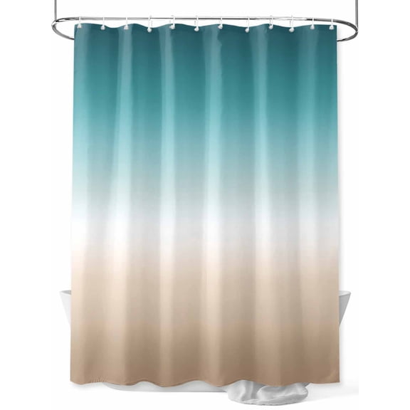 Teal Beige Ombre Cream Long Shower Curtain Set, Waterproof Shower Curtains for Bathroom, Modern Turquoise Abstract Art Aesthetics Washable Fabric Bath Curtain for Bathtub with Hooks 72x84 Inches