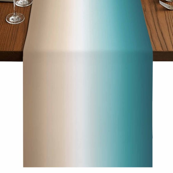 Teal Beige Ombre Cream Short Table Runner 36 Inches Long,Modern Turquoise Abstract Art Cotton Linen Table Runners Dresser Scarves,Tabletop Scarf Furniture Cover for Home Dinner Party Decor 13"x36"