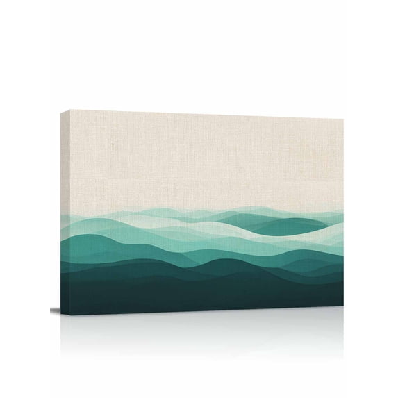 Teal Beige Ombre Wall Art for Living Room,Canvas Picture Wall Decor for Bathroom Bedroom,Minimalist Ocean Waves Linen Painting Artwork for Office Kitchen Hallway Dining Room Home Decorations 12"x16"