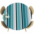 thumbnail image 1 of Teal Beige Round Fitted Table Cover Stripe Abstract Geometric Modern Art Waterproof Table Cloth with Elastic Edge Wipeable Tablecloth for Picnic Camping Party Fits 45"-54" Diameter, 1 of 8