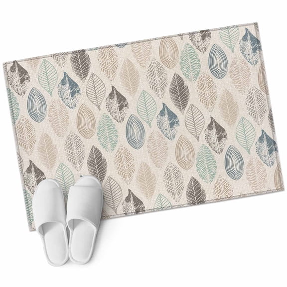 Teal Beige Tropical Leaves 2'x3' Rug, Farmhouse Burlap Aesthetics Non-Slip Soft Doormat Area Rugs for Entrance Bathroom Bedsides, Carpet for Kitchen Bedroom, Entryway Floor Mat