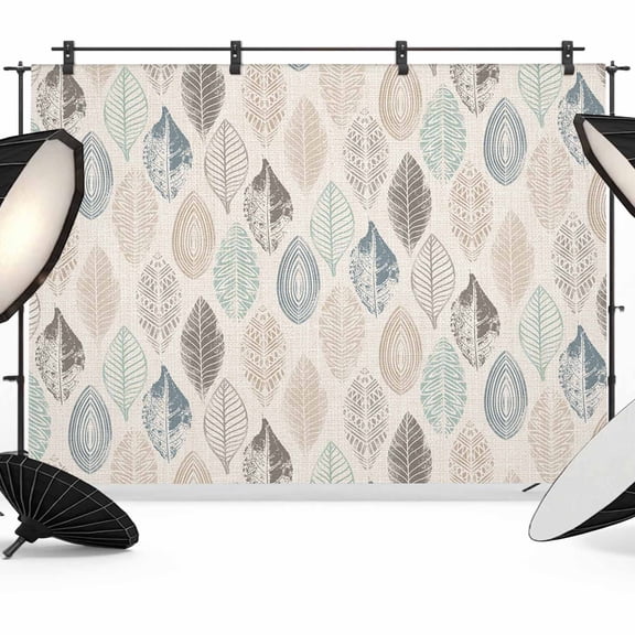 Teal Beige Tropical Leaves Backdrop for Photography,Fabric Photo Background Backdrop,Farmhouse Burlap Aesthetics Photo Booth Background for Portrait Photoshoot Video Wedding Decoration Banner 7x5ft