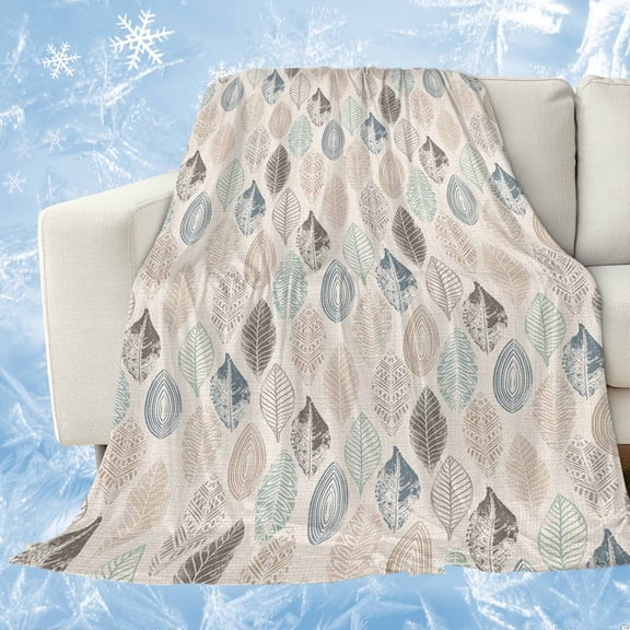 Teal Beige Tropical Leaves Cooling Blanket for Hot Sleepers,Soft Cool Summer Blanket for Night Sweats,Farmhouse Burlap Aesthetics Lightweight Ice Silk Sofa Throw Blankets All Season 30"x40"