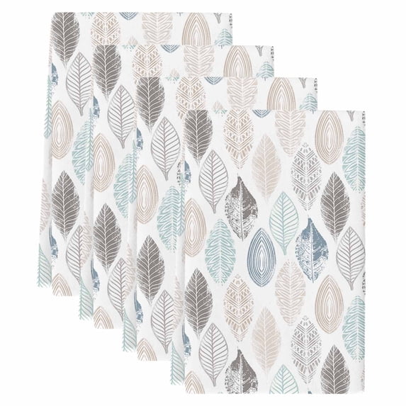 Teal Beige Tropical Leaves Kitchen Towels Set of 4, Modern Abstract Art Aesthetics Soft Microfiber Dish Towels, Absorbent Washable Dishcloths for Kitchen Cleaning, Drying Dishes, 18x28 Inches