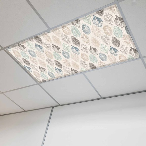 Teal Beige Tropical Leaves Magnetic Fluorescent Light Covers for Ceiling Lights 2x4Ft, Farmhouse Burlap Aesthetics Office Classroom Kitchen Drop Ceiling Light Covers Filters Shade Panel 1 Pack