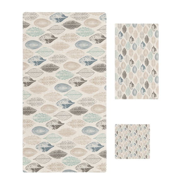 Teal Beige Tropical Leaves Towel Set of 3, Soft Microfiber Bath Towels, Hand Towel, Washcloths, Farmhouse Burlap Aesthetics Quick-Dry Absorbent Towels for Bathroom Kitchen Hotel Beach Gym Spa