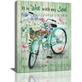 thumbnail image 1 of Teal Bicycle Wall Art Inspirational Bike Flowers Pictures Wall Decor It Is Well with My Soul Music Canvas Prints Framed Modern Painting Artwork for Bathroom Kitchen Bedroom Living Room 12"x16", 1 of 6