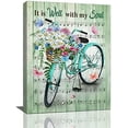 thumbnail image 1 of Teal Bicycle Wall Art Inspirational Bike Flowers Pictures Wall Decor It Is Well with My Soul Music Canvas Prints Framed Modern Painting Artwork for Bathroom Kitchen Bedroom Living Room 12"x16", 1 of 6