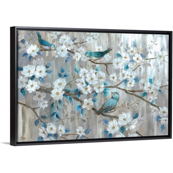 Teal Birds Black Float Frame Canvas Art, Bird Artwork