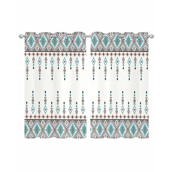 Teal Black Boho Sheer Curtains 54 Inch Length 2 Panels Set for Living Room/Bedroom, Vintage Ethnic Tribe Abstract Art Retro Kitchen Curtains Grommet Semi-Sheer Curtains Window Treatments 42"x54"x2