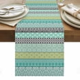 thumbnail image 1 of Teal Black Boho Table Runner - 120 Inch Long, Kitchen Dining Table Runner Dresser Scarves, Vintage Ethnic Tribe Abstract Art Farmhouse Decor for Coffee Tables Wedding Party Banquet, 1 of 8