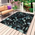 thumbnail image 1 of Teal Black Botanical Outdoor Rug 3x5 Ft, Non Slip Washable Area Rug, Spring Eucalyptus Leaves Greenery Patio Rugs Carpet Runner, Large Floor Mat for Indoor/Outdoor Deck Porch Camping, 1 of 8