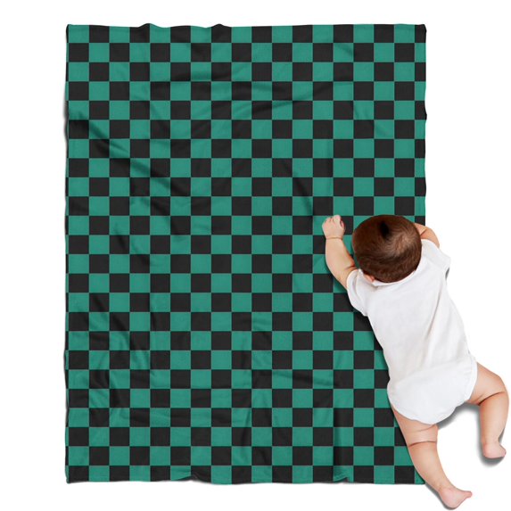 Teal and Black Checkerboard Pattern Blanket,Comfortable Soft Lamb Wool Throw Blanket,All Season,Warm Lightweight Blankets for Sofa Bed Couch Living Room Chair,30"x40"