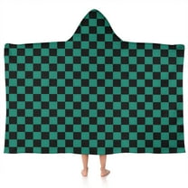 Teal and Black Checkerboard Pattern Hooded Bath Towel，50"x30" for Ages 3 To 12 Kids, Quick Dry Lightweight Soft Microfiber Hood Beach Towel Cover Up for Kids