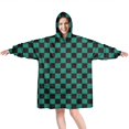 thumbnail image 1 of Teal and Black Checkerboard Pattern Wearable Oversized Blanket,Wearable Blanket Hoodie for Adults,Cozy Hooded Blankets with Super Pockets,Super Warm Fuzzy Pullover for Women & Men, 1 of 6