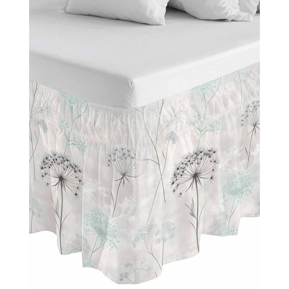 Teal Black Dandelion Wrap Around Bed Skirts for Queen Bed 18" Drop, Bed Skirt with Adjustable Elastic Belt Dust Ruffle Bed Valance for Bedroom Hotel Luxury Vintage Watercolor Floral Bed Frame Cover