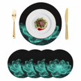 thumbnail image 1 of Teal Black Floral Round 13 Inch Placemats Set of 4, Modern Minimalist Ombre Botanical HeatResistant Non Slip Place Mats for Dining Table, Wipeable Braided Kitchen Table Mats for Housewarming, 1 of 9