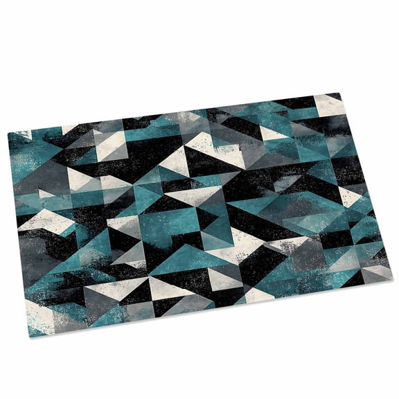 Teal Black Geometric Door Mat 16x24 Inch Modern Art Abstract Vintage Entryway Rug with Non-Slip Rubber, Front Door Rug Indoor Floor Mats for Living Room Bathroom Bedroom Home Office