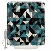 Teal Black Geometric Shower Curtain, 36" x 72", Modern Art Abstract Vintage Waterproof Bathroom Curtain Washable Shower Curtain Set with 12 Hooks