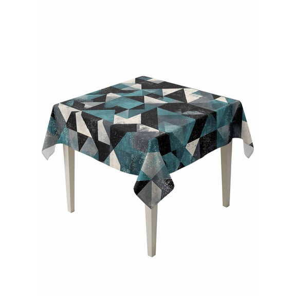 Teal Black Geometric Table Cloth 60x60 Inch Square, Modern Art Abstract Vintage Waterproof Tablecloth Washable Table Cover for Party Picnic Dinner Decor