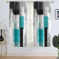 Teal Black and Grey Window Curtain Turquoise Aqua Gray Silver White Geometric Abstract Simple Printed Art Deco Living Room Bedroom Window Drapes Treatment Fabric 1 Pair, 42" W x 63" L, Modern
