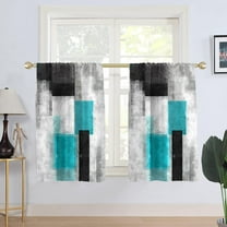 Teal Black and Grey Window Curtains for Kitchen Turquoise Gray Aqua White Silver Geometric Small Short Home Living Room Bedroom Bathroom Drapes Treatment Fabric 1 Pair, 27.5" W x 45" L, Modern