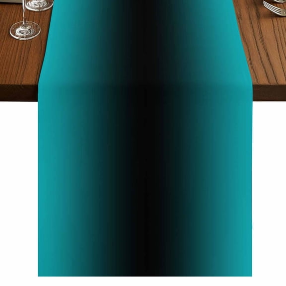 Teal Black Ombre Short Table Runner 36 Inches Long,Gradient Contemporary Abstract Art Cotton Linen Table Runners Dresser Scarves,Tabletop Scarf Furniture Cover for Home Dinner Party Decor 13"x36"