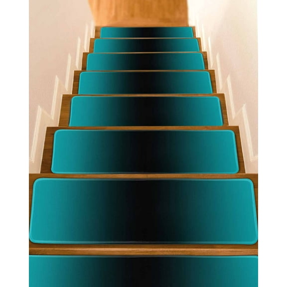 Teal Black Ombre Stair Treads for Wooden Steps Indoor Runner Rug Carpet, Gradient Contemporary Abstract Art 4 Pieces Peel and Stick Staircase Step Treads Covers Washable Throw Door Mats, 30"x8"