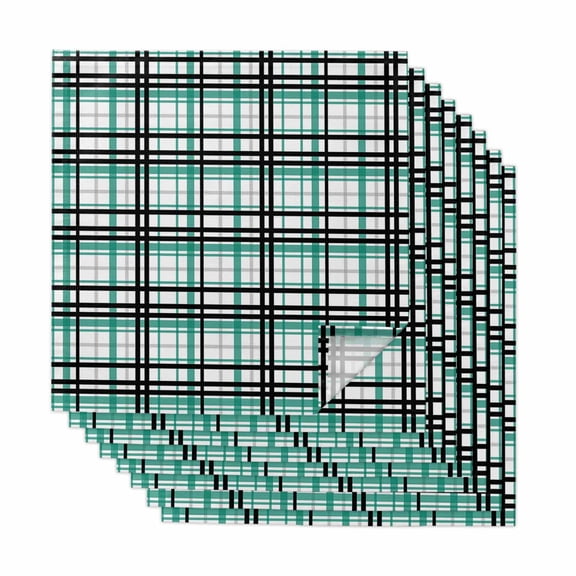 Teal Black Plaid Cloth Napkins, Farmhouse Teal Black Checkered Washable and Reusable Dinner Napkins Set of 8, Table Napkin for Kitchen Party Birthday Wedding Hotel Housewarming 20"x20"
