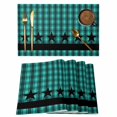 thumbnail image 1 of Teal Black Plaid Placemats Set of 8, Farmhouse Retro Star Abstract Checked Placemats for Dining Table, Place Mats for Kitchen Tabletop, Waterproof Wipeable Dining Table Mats Set, 1 of 9