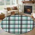 thumbnail image 1 of Teal Black Plaid Round Area Rug 6 FT, Non Slip Bedroom Rugs, Farmhouse Teal Black Checkered Washable Soft Circular Carpet Non-Shedding Floor Mat for Kitchen Dining Room Home Office Kids Room, 1 of 8