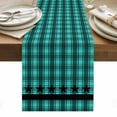 thumbnail image 1 of Teal Black Plaid Table Runner - 60 Inch Long, Kitchen Dining Table Runner Dresser Scarves, Farmhouse Retro Star Abstract Checked Farmhouse Decor for Coffee Tables Wedding Party Banquet, 1 of 8