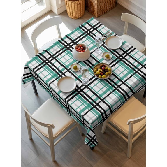 Teal Black Plaid Tablecloth Square Table Cloth 54x54, Waterproof Outdoor Table Cloth Covers Decorative Table Protector, Farmhouse Teal Black Checkered Washable Table Cover for Kitchen Dinning Party