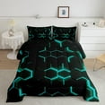 thumbnail image 1 of Teal and Black Print Comforter Set Hexagonal Bedding Set Teens Honeycomb Decor Comforter Beehive Simplistic Geometric Quilt Set Bedroom Collection Twin Size, 1 of 6