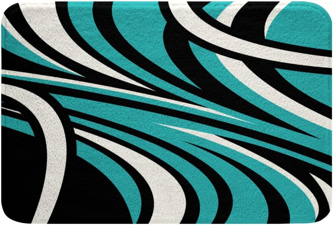 Teal Black White Bath Mats for Bathroom Stripes Bathroom Rugs Abstract