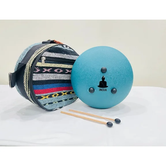 NARAYANI CRAFTS Tongue Drum, 10 in, Teal Blue, Lotus Design Alloy Steel, Includes Bag and Mallets